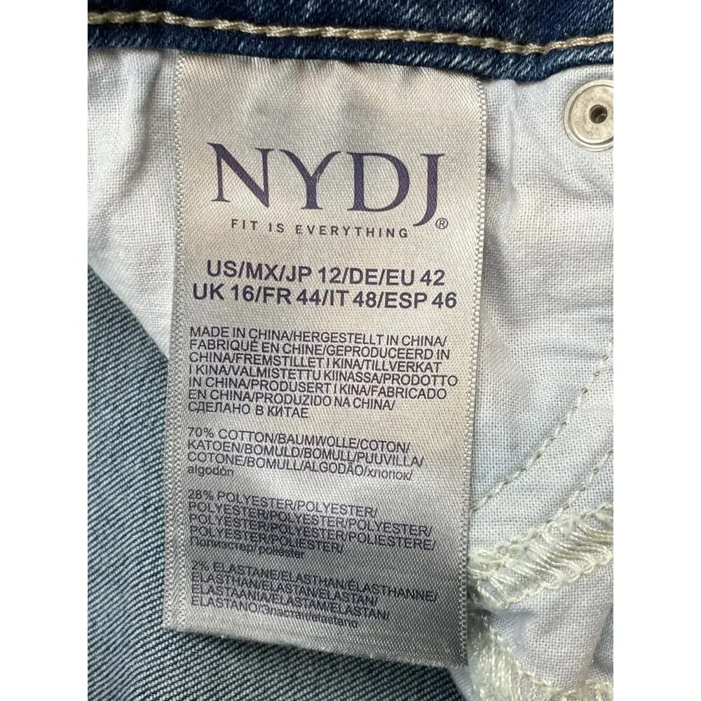 NYDJ Jeans Women 12 Blue Denim Cotton Blend Stretch Marilyn‎ Straight